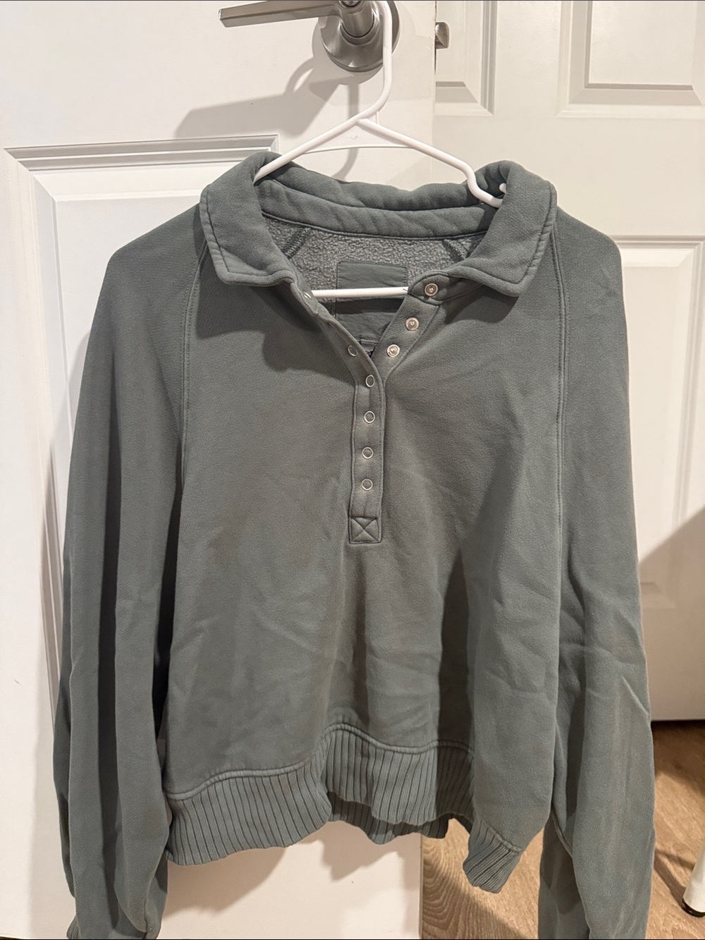aerie Sage Green Snap-Front Pullover Sweater